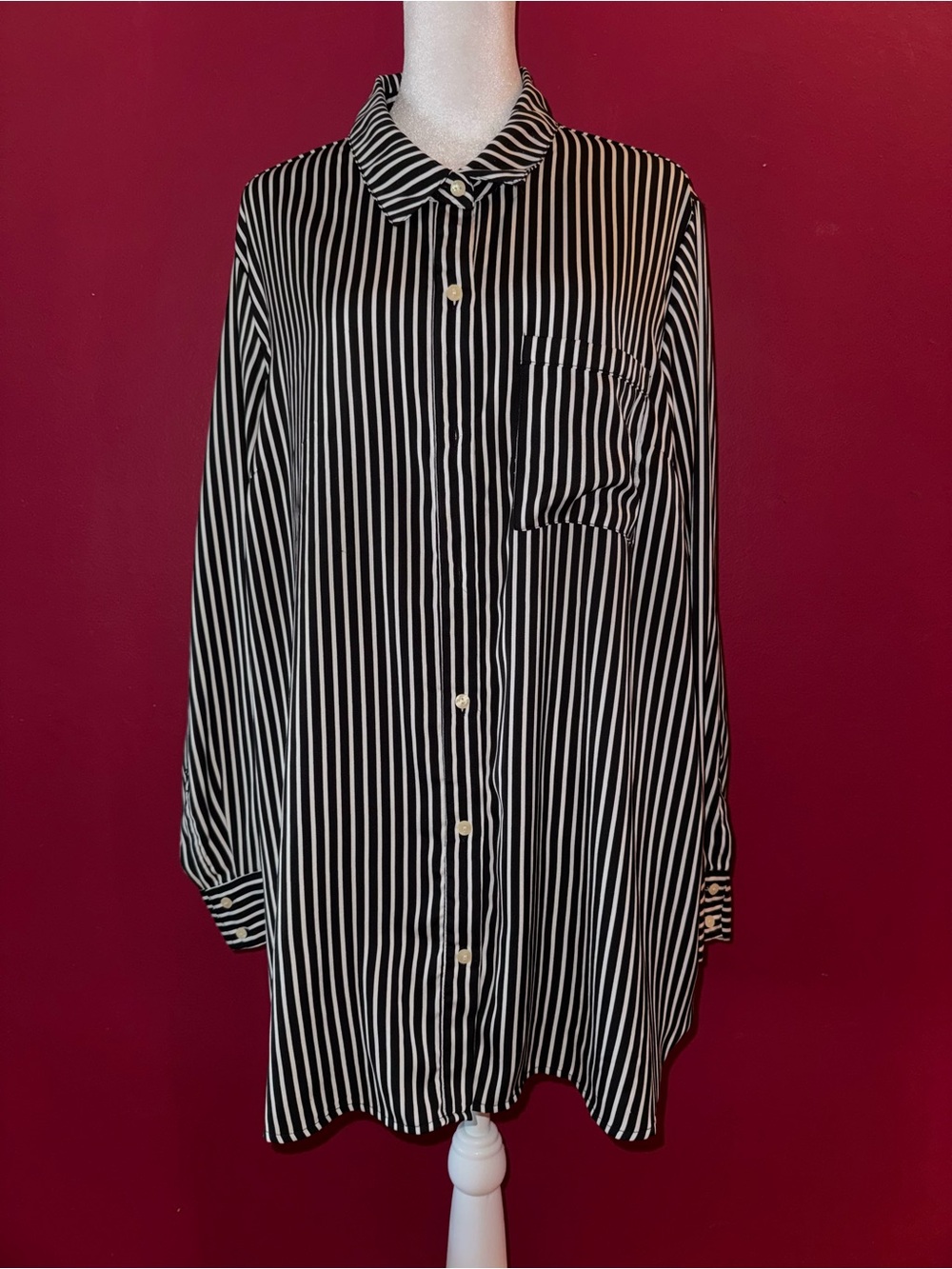 Old Navy Black and White Vertical Stripe Shirt Dress